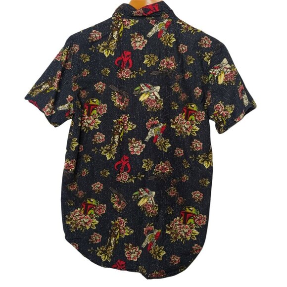 Star Wars Boba Fett Shirt Small Tropical Galaxy Black Floral Stars Movie Nerd - Picture 2 of 8